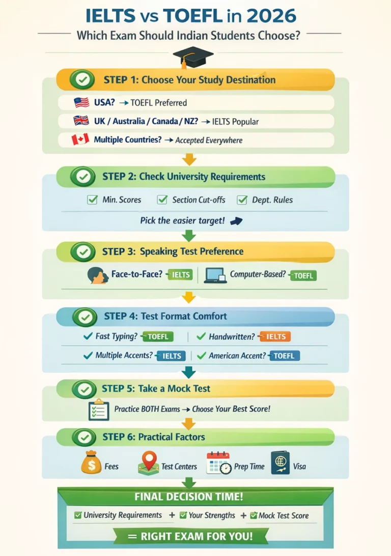 Infographic image of IELTS vs TOEFL: Which exam should Indian students choose