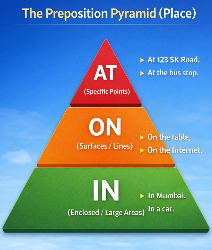 At, On, In preposition pyramid for place