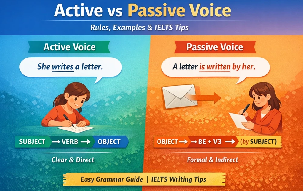 Image of active vs passive voice for IELTS writing