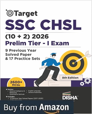 Book image of Disha Target SSC CHSL (10 + 2) 2026 Prelim Tier I Exam - 9 Previous Year Solved Papers & 17 Practice Sets 8th Edition