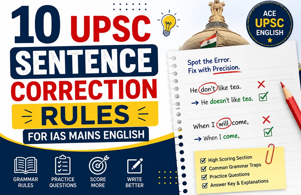 Image showing UPSC Compulsory English Sentence Correction Rules