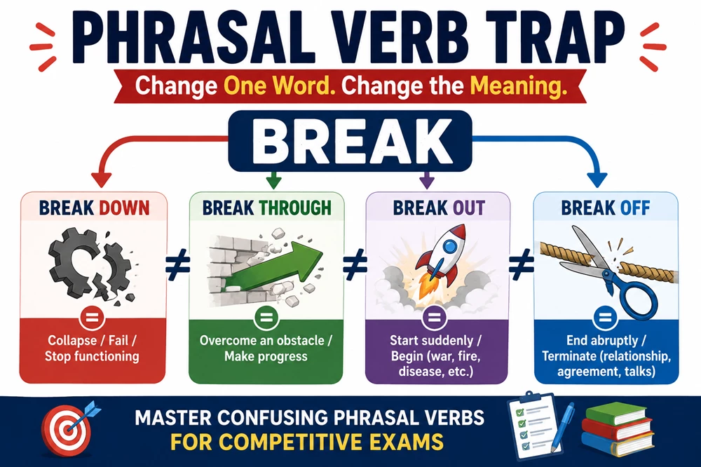 Image for Preposition Shift Phrasal Verbs Competitive Exams